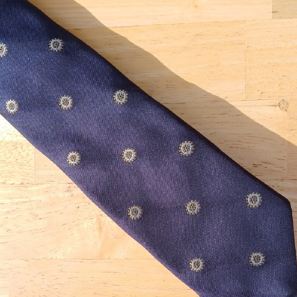 John Varvatos USA Dark Blue Tie with Light Blue and Gold Floral Accents